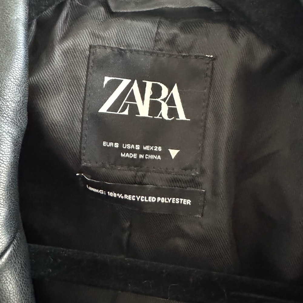 Zara Size S Black Leather Blazer - Picture 3 of 6